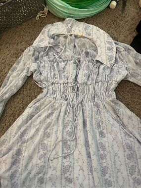 Light Blue Floral Ruched Waist Maxi Dress